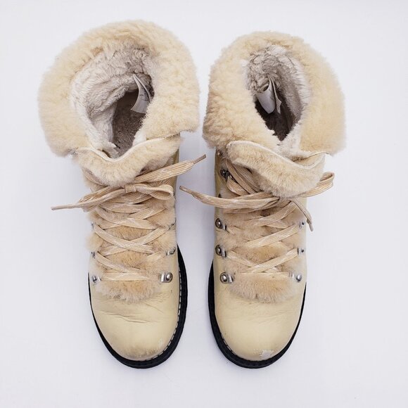 J. Crew Leather Shearling Lug Sole Nordic Ankle Hiker Boot Soft YellowCol Size 9 - Picture 6 of 10